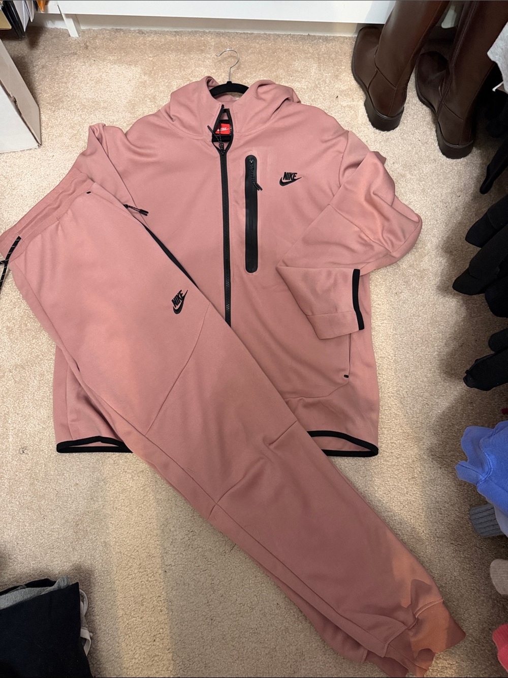Nike Dusty Rose Hooded Utility Jacket & Joggers Set with Black Trim